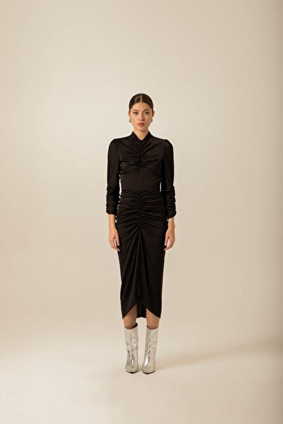 rue Μαύρο σατέν φόρεμα με κορδόνι