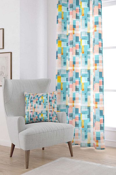Cango Home Cortina albă cu culori mixte abstracte decorative imprimate digital Cgh159-pr