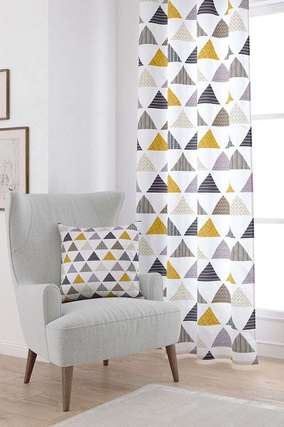 Cango Home Gray Yellow Geometric Patterned Digital Printed Curtain Cgh078-pr