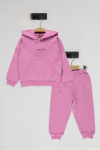 Maya And Luca Pink Hooded Tracksuit Set for Girls - Alice Printed
