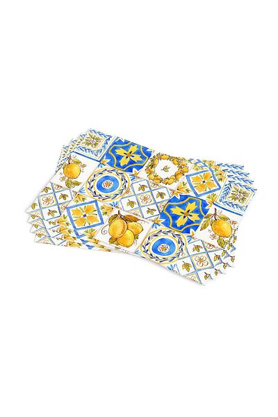 Cango Home Yellow Blue Lemon Patterned Digital Printing American Service Set of 4 Cgh506-as