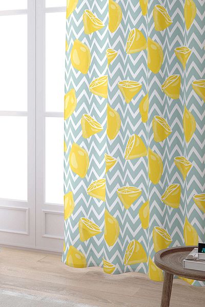 Cango Home White Yellow Lemon Patterned Digital Printed Curtain Oytyk935-pr