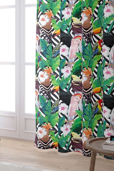 Cango Home White Multi-Colored Tropical Bird Patterned Digital Printed Curtain Yst08-pr