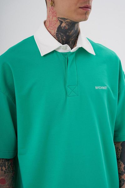 Machinist Ανδρικό μπλουζάκι Basic Oversize Green Ecru Polo με λαιμόκοψη
