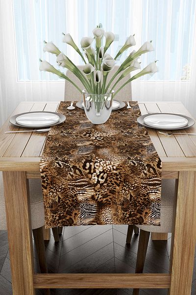 Cango Home Brown White Snake Leopard Zebra Pattern Digital Print Runner - Cgh369-rn