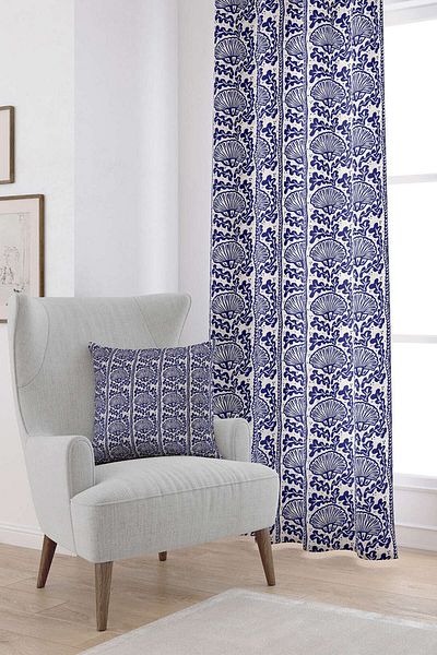Cango Home Navy Blue Beige Marine Themed Seashell Patterned Digital Printed Curtain Cgh632-pr