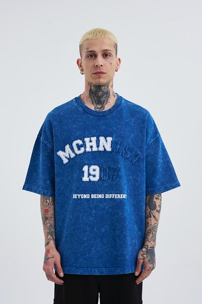 Machinist Ανδρικό κεντημένο μπλουζάκι Indigo Spotted Oversize