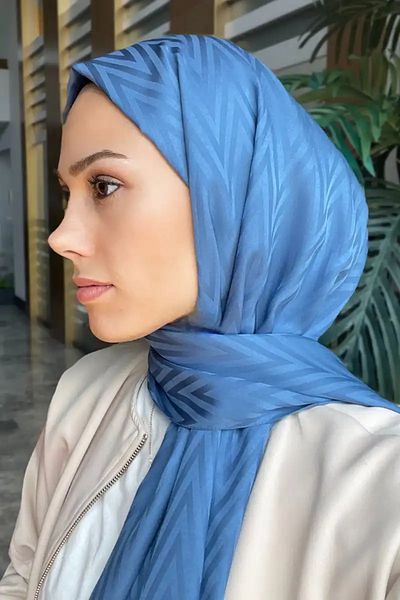 Madame Polo Şal Jacquard Lisa - Model în zig-zag mătăsos, Kotmavi
