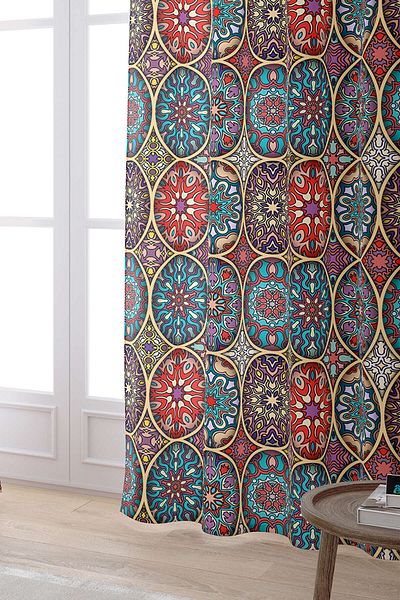 Cango Home Yellow Multicolored Retro Vintage Patterned Digital Printed Curtain Otyk024-pr