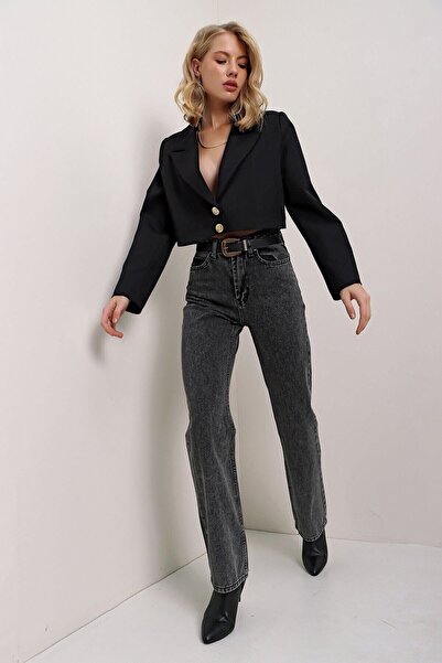 Lixera Scala Anthracite Snow Wash Extra High Waist Wide Leg Palazzo Loose Jean Trousers