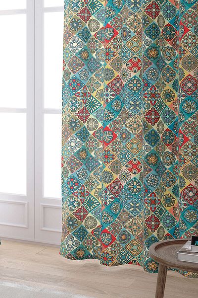 Cango Home Πράσινη πολύχρωμη ρετρό vintage μοτίβο ψηφιακή τυπωμένη κουρτίνα Otyk017-pr
