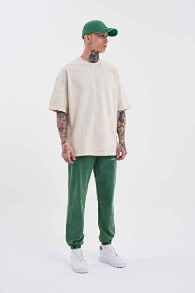 Machinist Men's Luxury Basic Washed Oversize Light Beige Spotted T-Shirt