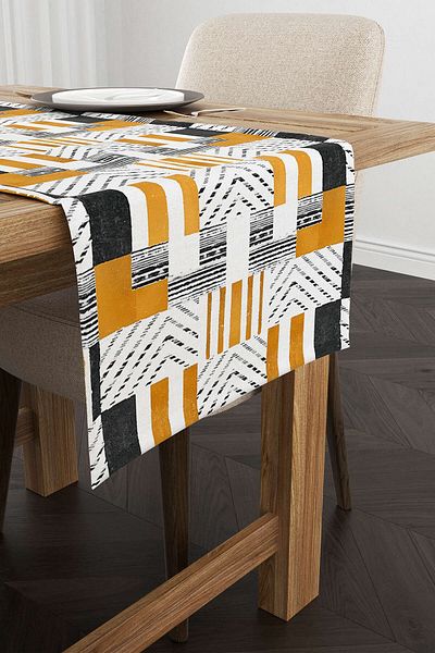 Cango Home Yellow Gray Geometric Modern Bohemian Digital Printed Runner Cgh930-rn