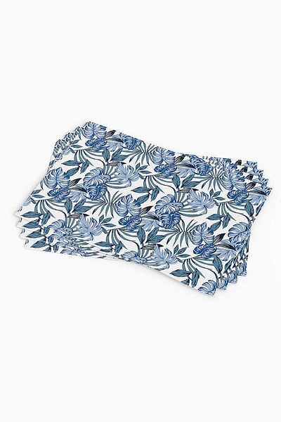 Cango Home Set de 4 Americane cu imprimeu tropical albastru și alb Cgh020-as