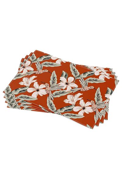 Cango Home Orange Flower Bird Patterned Digital Printing American Service Set of 4 CGH1387-AS