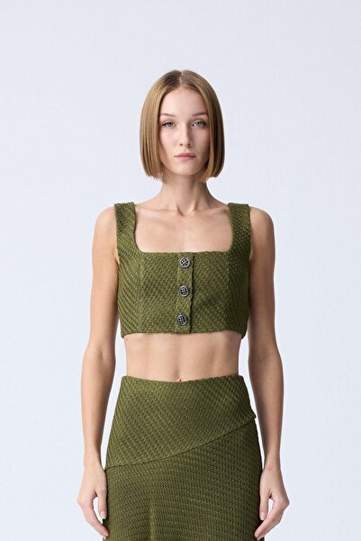 rue Μπουστάκι με τετράγωνο λαιμόκοψη χακί τουίντ