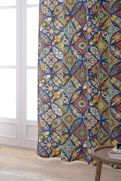 Cango Home Ψηφιακή τυπωμένη κουρτίνα Navy Blue Retro Vintage με μοτίβο Otyk023-pr