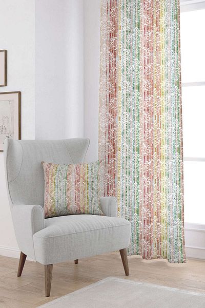 Cango Home Λευκή πολύχρωμη κουρτίνα με μοτίβο Damask με ψηφιακή εκτύπωση Cgh067-pr