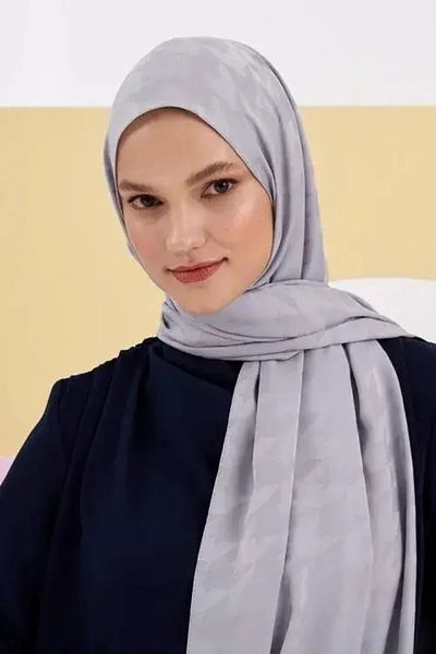 Madame Polo Γκρι μεταξένιο ζακάρ Lara Shawl Houndstooth μοτίβο