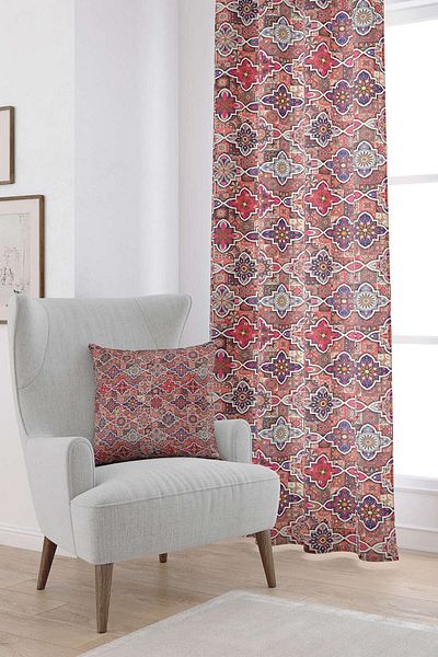 Cango Home Pink Retro Vintage Patterned Digital Printed Curtain Otyk022-pr