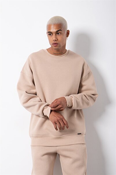 Machinist Ανδρικό φούτερ Basic Crew Neck Oversize Beige
