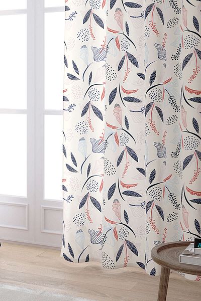 Cango Home Ροζ Navy Blue Διακοσμητική Κουρτίνα με Ψηφιακή Εκτύπωση με Μοτίβο Λουλουδιών Cgh616-pr