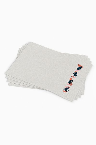 Cango Home Navy Blue Orange Modern Style Leaf Patterned Digital Printed American Service Set of 4 4Kmbs115-As