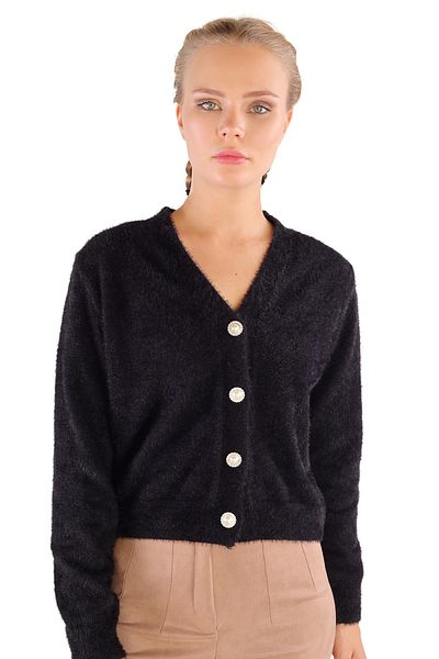 Rays 24170 Detaliu nasturi Cardigan scurt cu barbă Negru