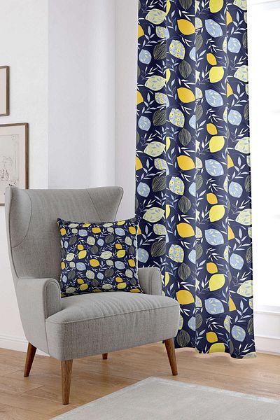 Cango Home Navy Blue Lemon Ψηφιακή τυπωμένη κουρτίνα Oytyk928-pr