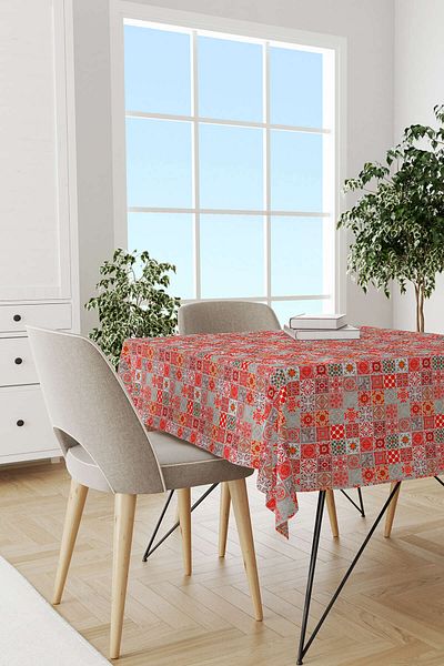 Cango Home Red Gray Ramadan Themed Decorative Patterned Digital Printed Tablecloth Cgh1333-ms