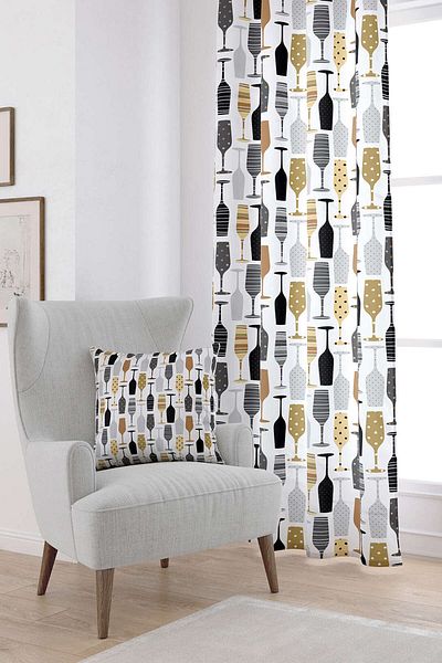Cango Home White Black Decorative Object Patterned Digital Printed Curtain Cgh590-pr