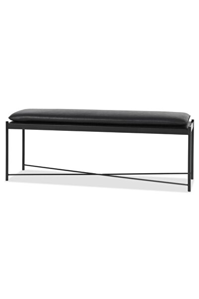 Passion Portus Puf Bench Montajsız Yatak Ucu Siyah Deri Metal Ayaklı Dikdörtgen Dekoratif Oturma Bankı
