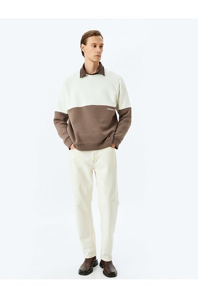 Koton Rundhalsausschnitt, Baumwollmischung, Raster, Farbblock, Basic, minimal bedrucktes Oversize-Sweatshirt