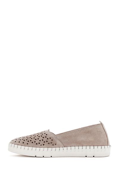 Derimod Beige Suede Leather Women's Loafer - Comfort 24sfd 500710