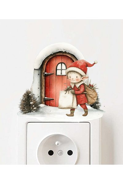 Sim Tasarım New Year Snowy Hut Cute Elf Christmas Themed Decorative Sticker