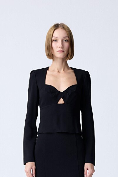 rue Göğüs Dekolte Detaylı Siyah Bluz