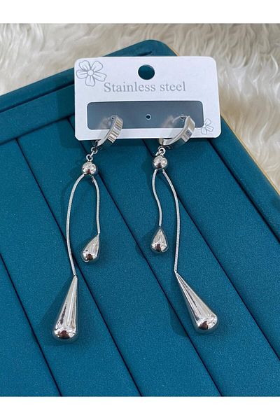 YASİN TOPÇU Steel Silver Swinging Earrings