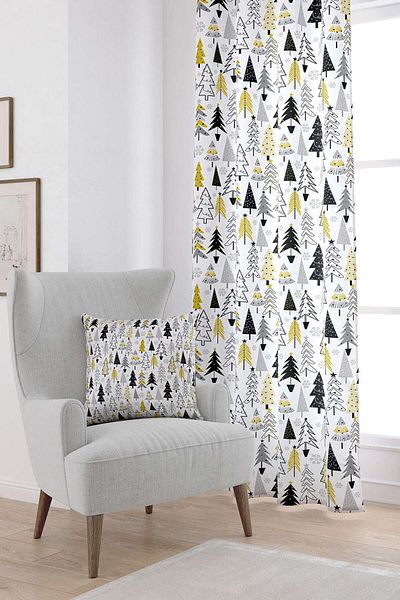 Cango Home Yellow Black Christmas Themed Digital Printed Curtain Cgh819-pr