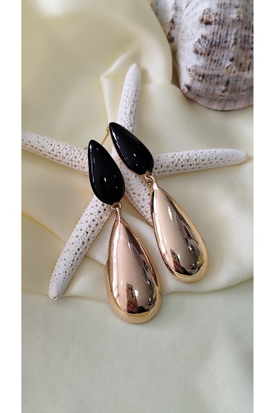 İPAR AKSESUAR Drop Mini Metal Gold Black Earring