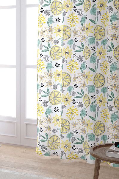Cango Home White Yellow Lemon Patterned Digital Printed Curtain Oytyk924-pr