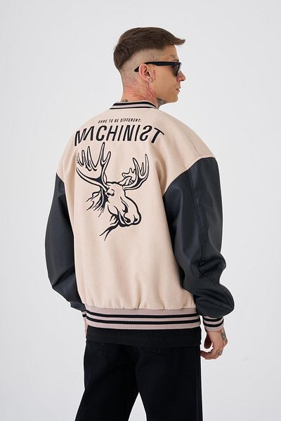 Machinist Jachetă Bomber Bej oversize Deer pentru bărbați