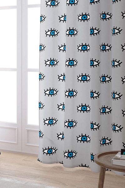 Cango Home Gray Blue Eye Patterned Digital Printed Curtain Cgh247-pr