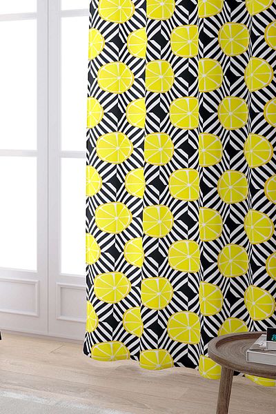 Cango Home White Yellow Lemon Patterned Digital Printed Curtain Oytyk933-pr