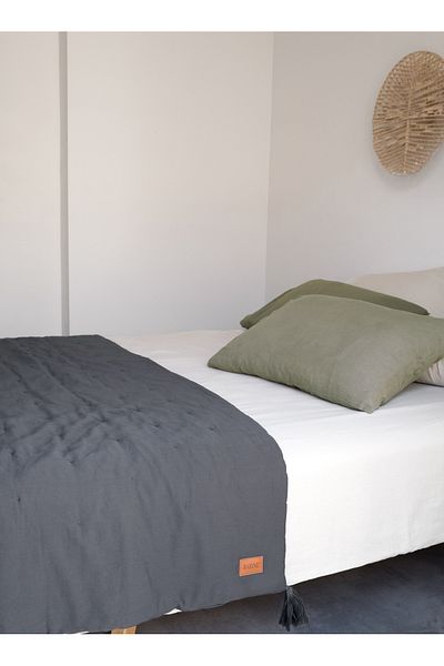 Barine Anthracite Color Smooth Cotton Bed Runner - 70X240