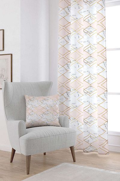Cango Home Gray Pink Decorative Abstract Marble Patterned Digital Printed Curtain Ylms89-pr