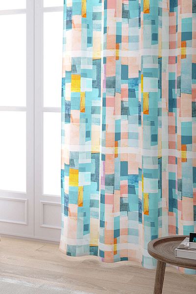 Cango Home Cortina albă cu culori mixte abstracte decorative imprimate digital Cgh159-pr