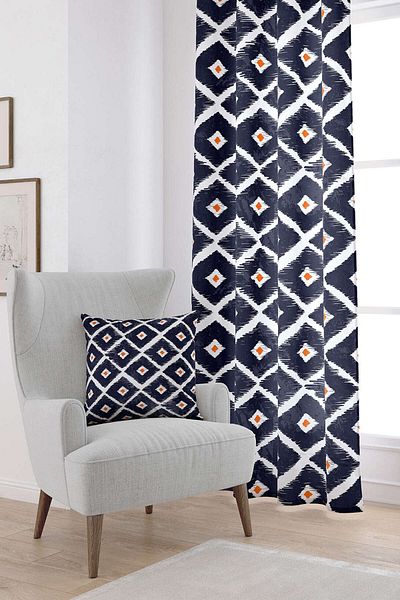 Cango Home White Navy Blue Modern Diamond Patterned Digital Printed Curtain Cgh340-pr