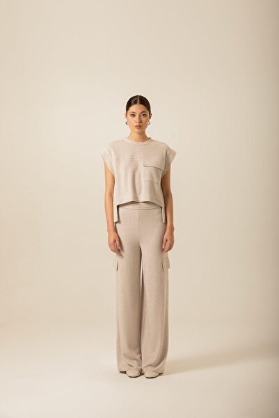 Rue Studio Πλεκτή πέτρινη μπλούζα με μονή τσέπη μπροστά