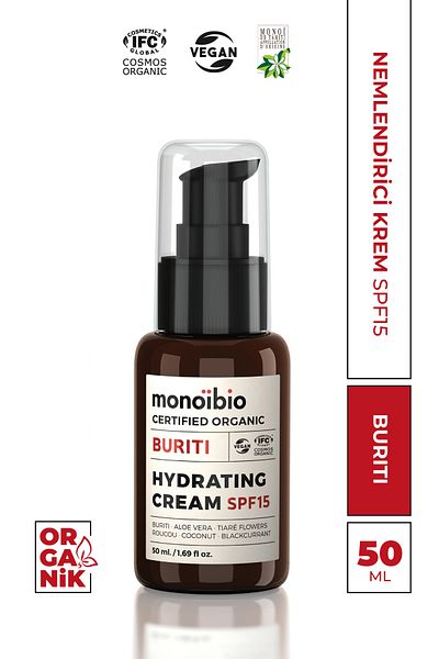 Monoibio Buriti Organic Moisturizing Skin Care Cream - Daily Moisturizing Sunscreen Spf 15 Cream 50 ml