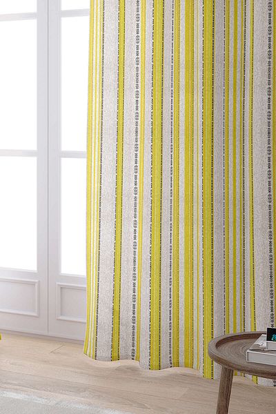 Cango Home Yellow Cream Ethnic Striped Patterned Digital Printed Curtain Cgh942-pr